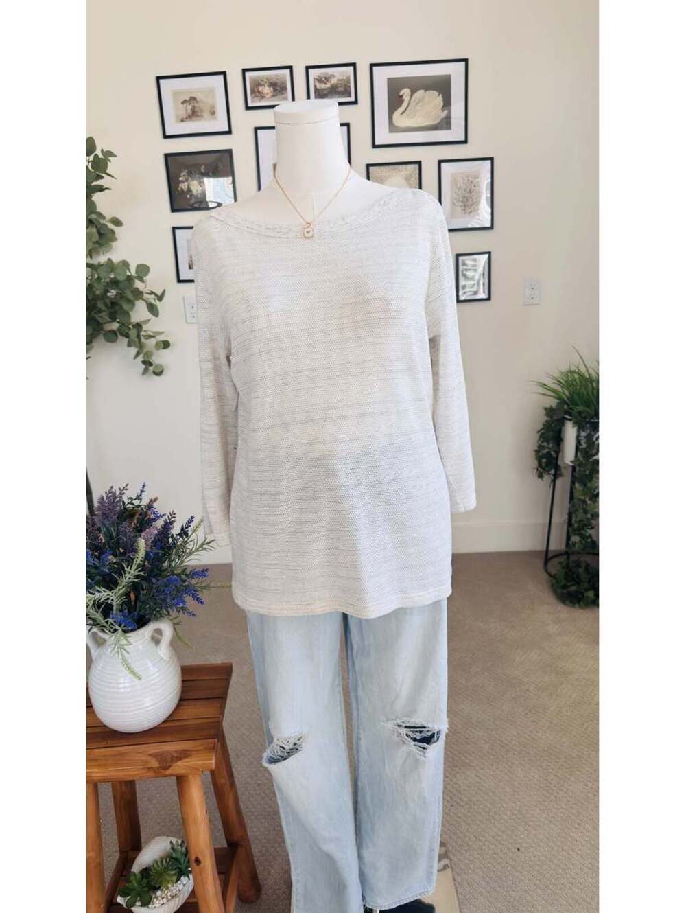 Chaps Textured Knit Lace-Up Sleeve Top - Size XL